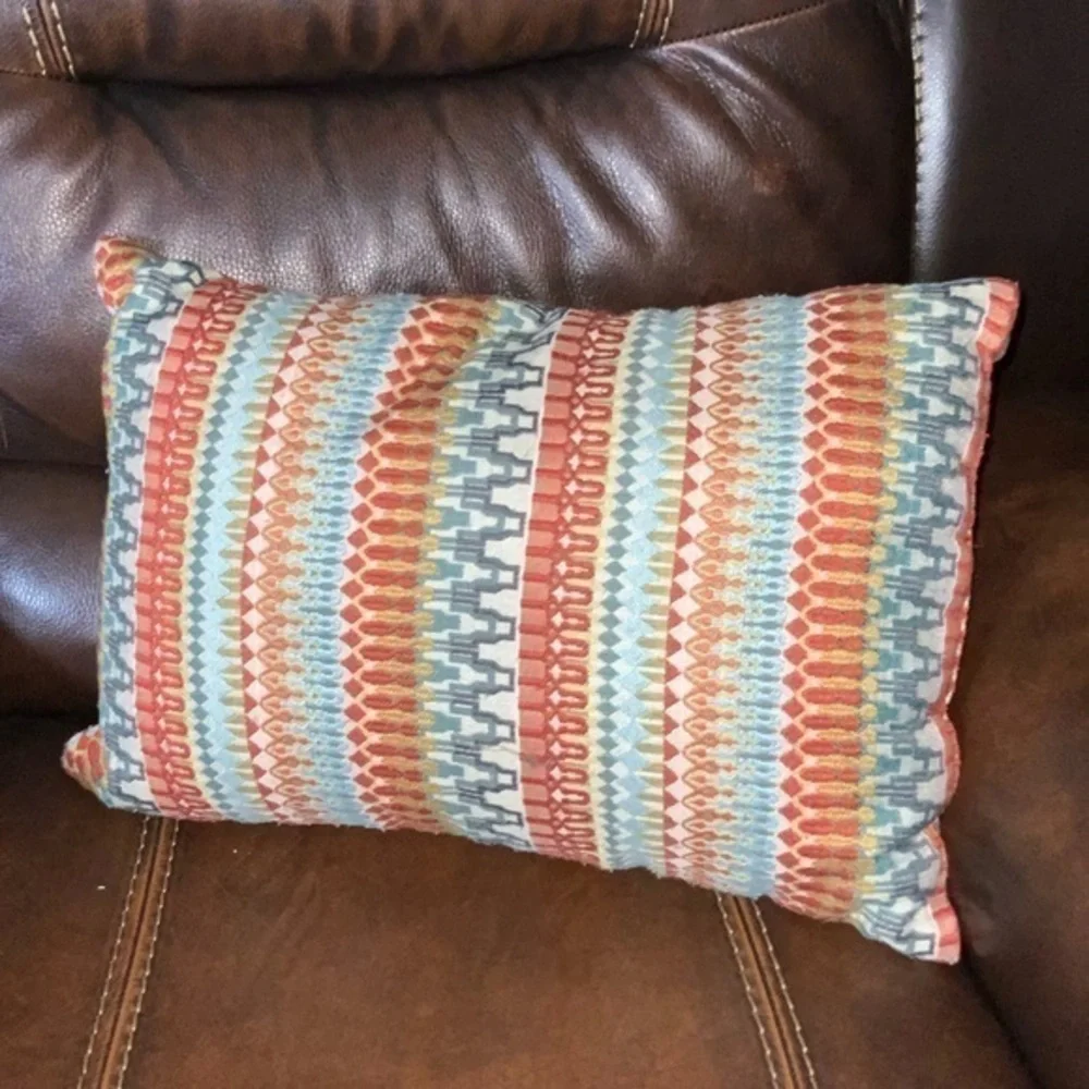 Retro Ikat Brown Multicolor Multi Print Rectangle Throw Decor Pillow 18” X 13”